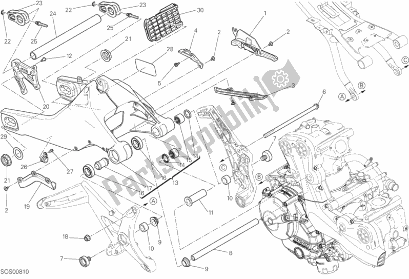 Toutes les pièces pour le Forcellone Posteriore du Ducati Monster 821 Stripes USA 2017 Toutes les pièces pour le Forcellone Posteriore du Ducati Monster 821 Stripes USA 2017